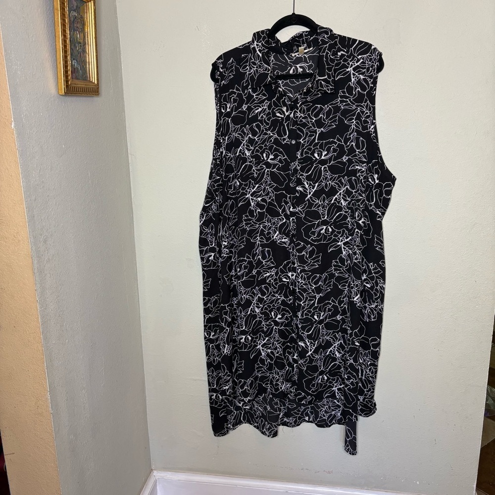 Spense Sleeveless Black Floral Button-Up Dress Size 3X